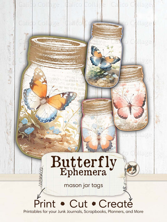 Butterfly Ephemera Mason Jar Tag Printable