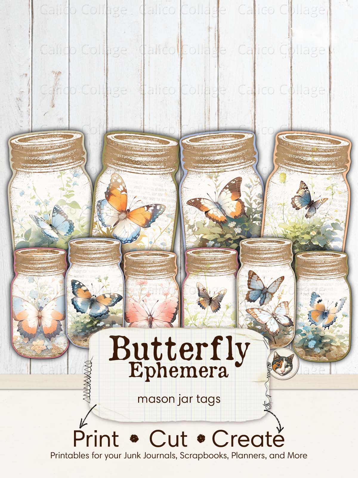 Butterfly Ephemera Mason Jar Tag Printable