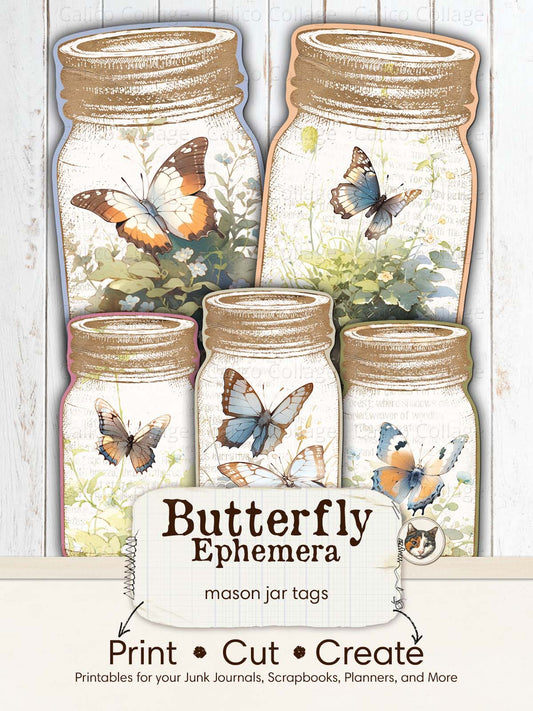 Butterfly Ephemera Mason Jar Tag Printable