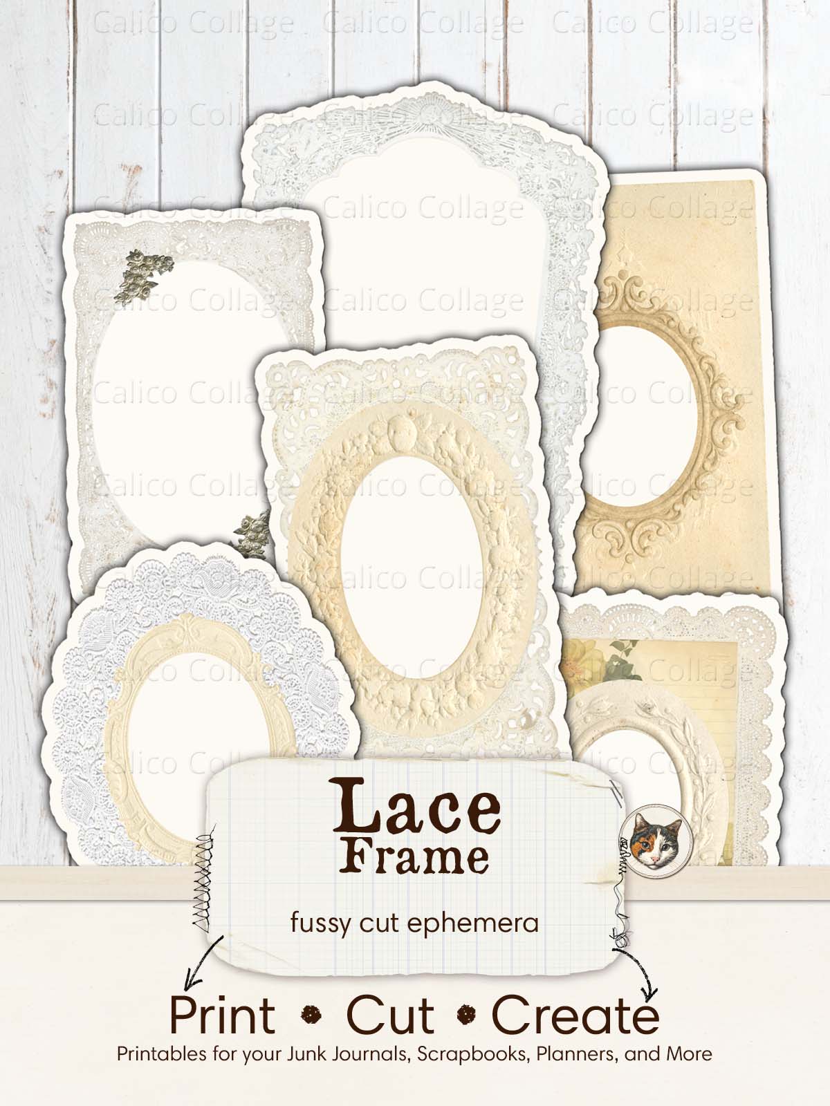 Lace Frames Junk Journal Printable, Fussy Cut Printable Ephemera