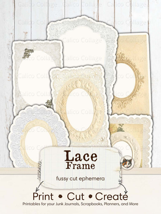 Lace Frames Junk Journal Printable, Fussy Cut Printable Ephemera
