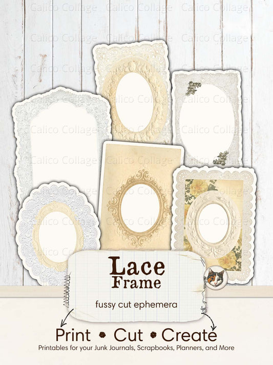 Lace Frames Junk Journal Printable, Fussy Cut Printable Ephemera