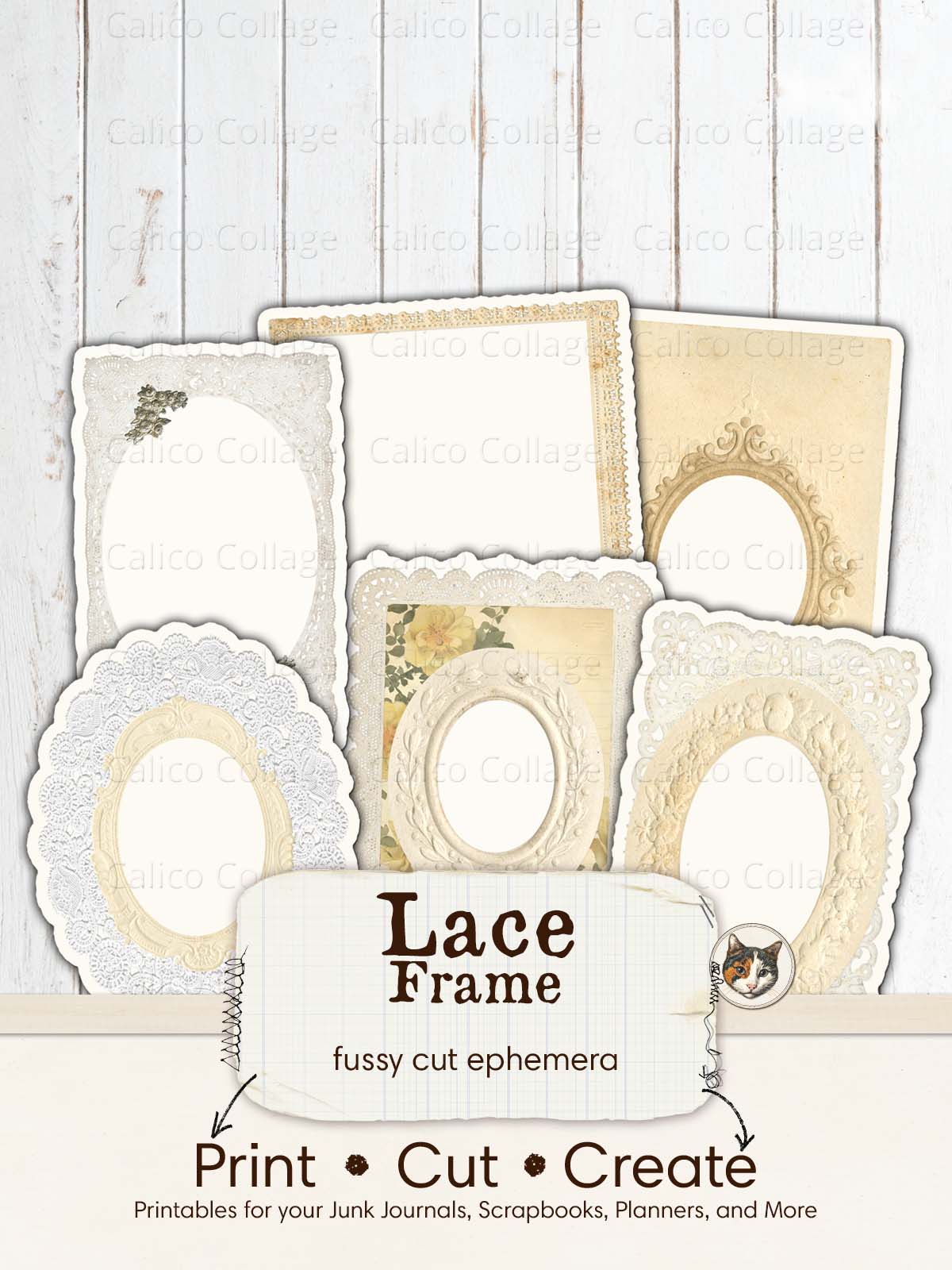 Lace Frames Junk Journal Printable, Fussy Cut Printable Ephemera