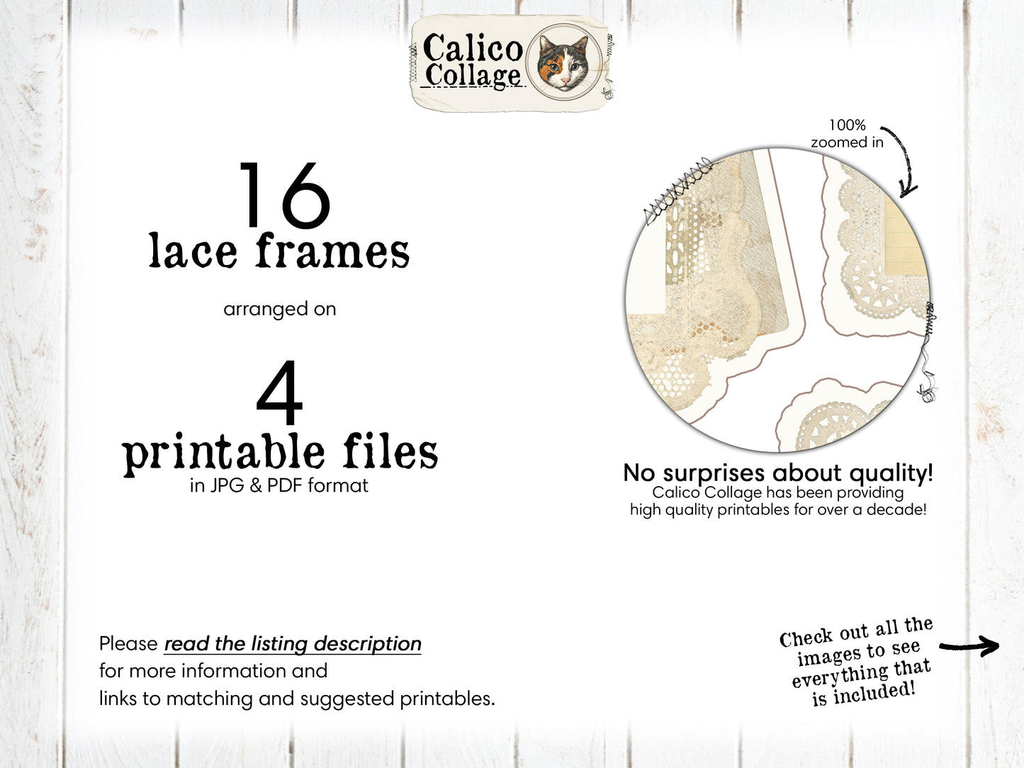 Lace Frames Junk Journal Printable, Fussy Cut Printable Ephemera