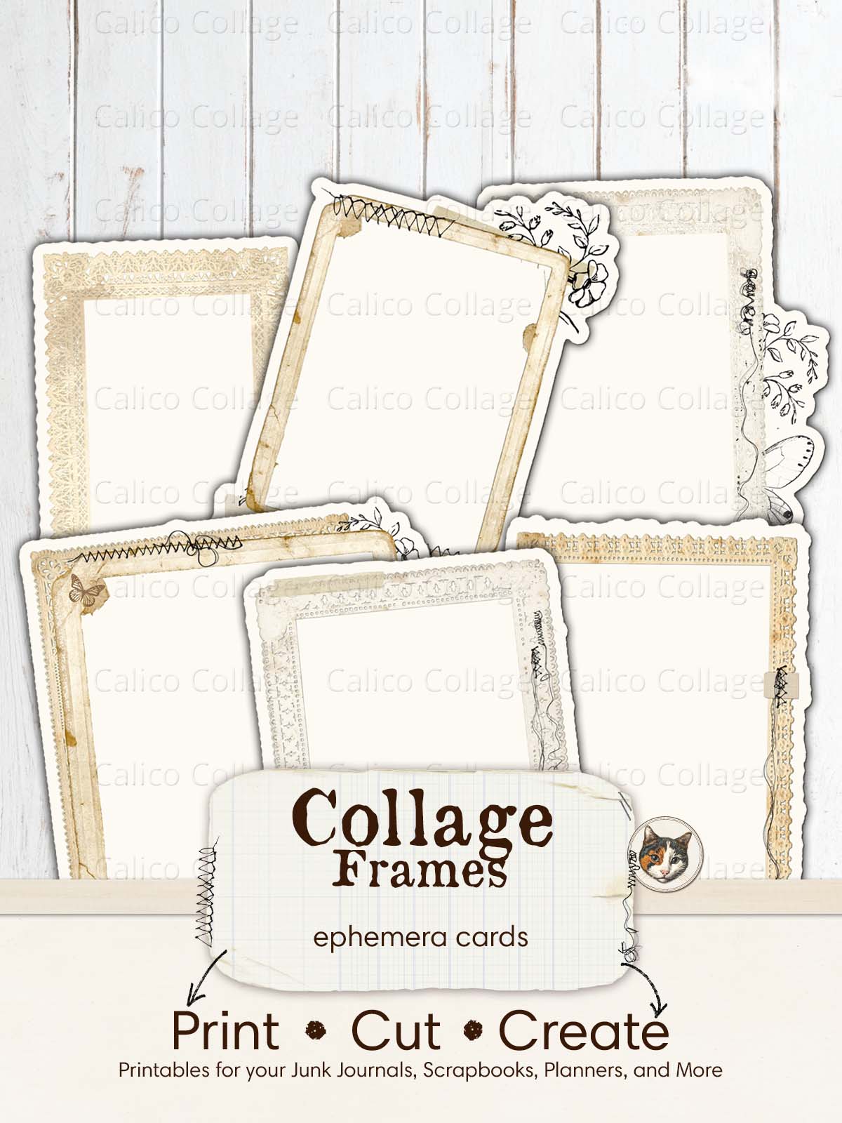 Collage Frames Junk Journal Printable, Fussy Cut Printable Ephemera