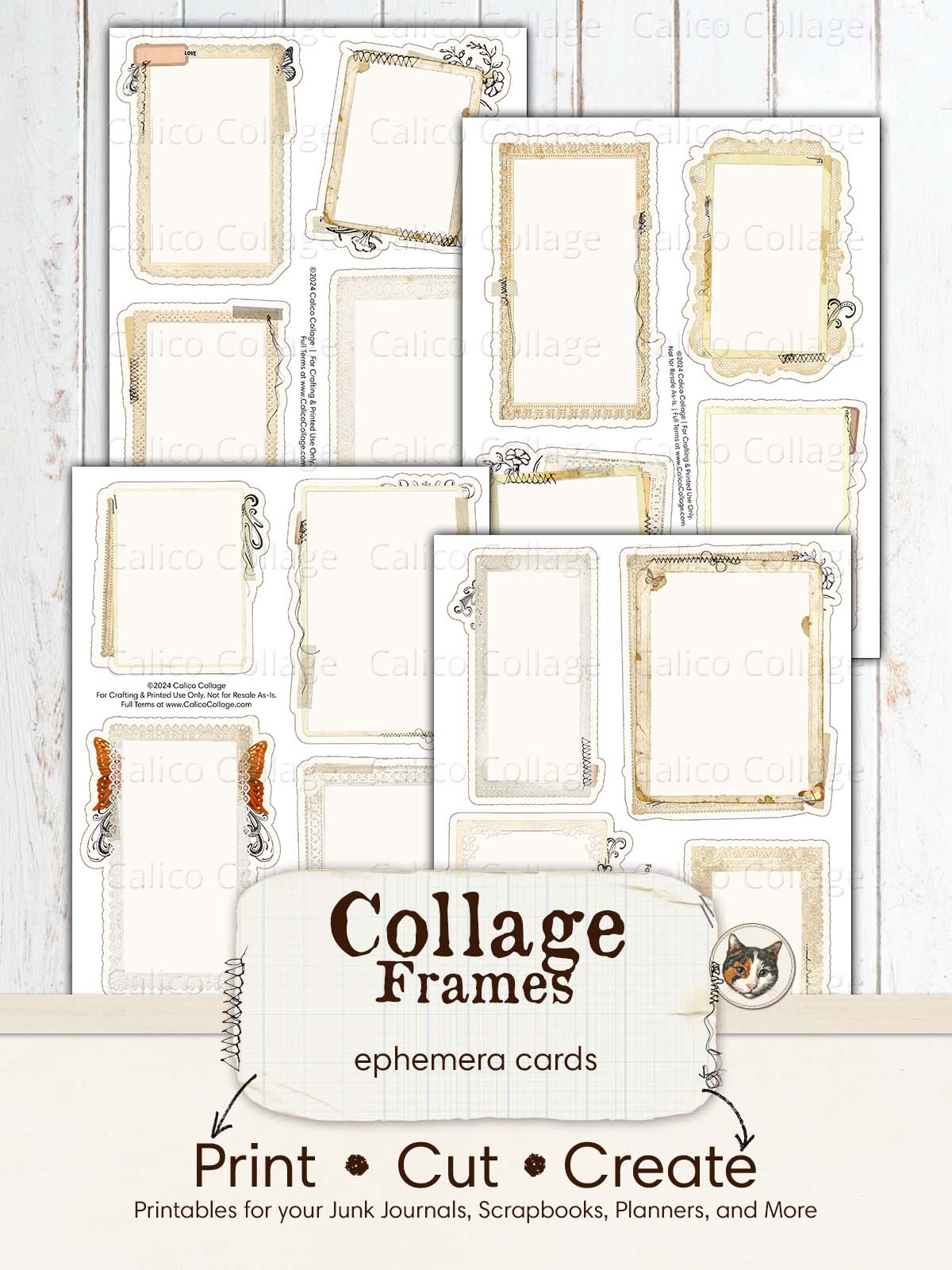 Collage Frames Junk Journal Printable, Fussy Cut Printable Ephemera