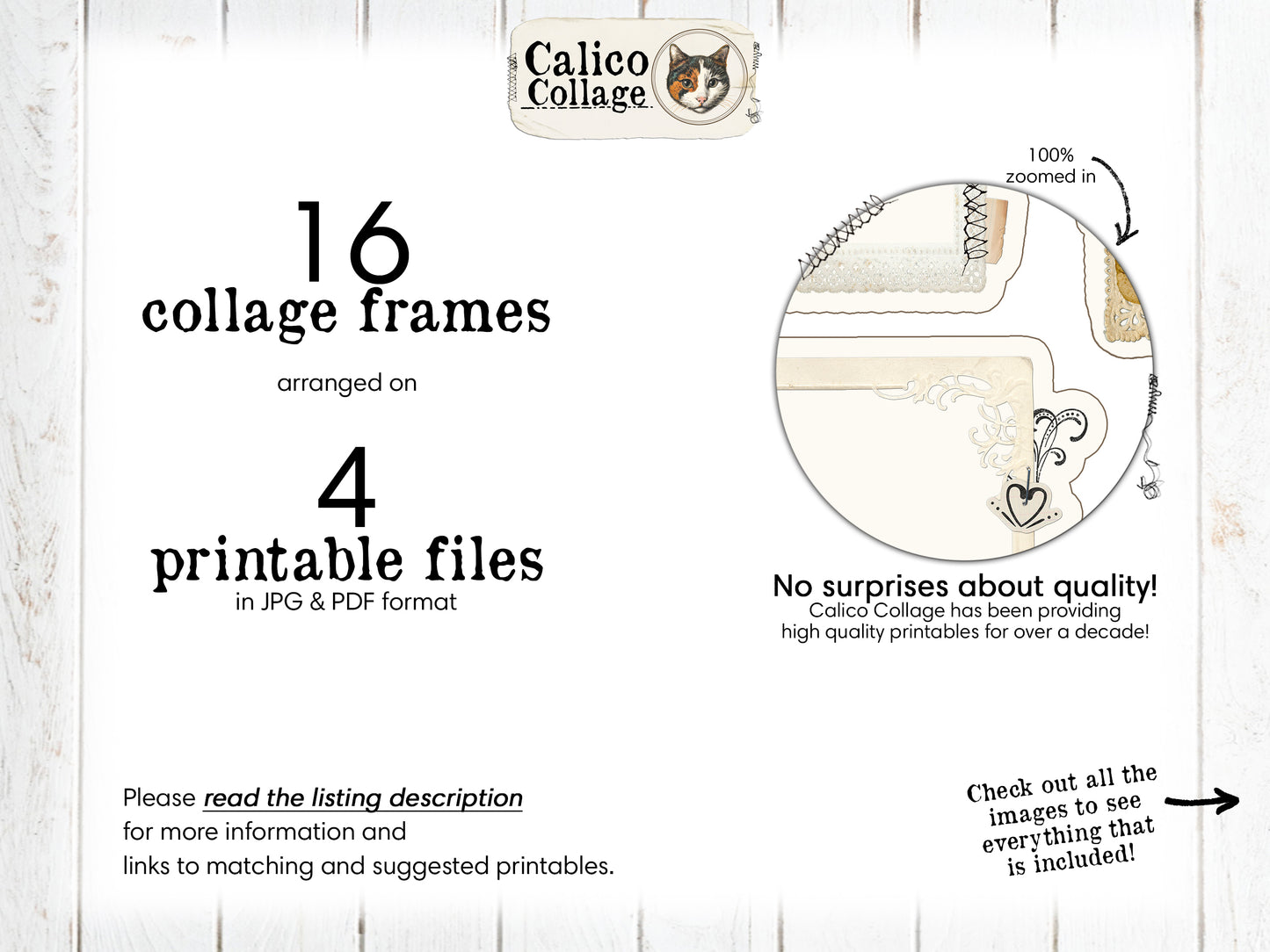 Collage Frames Junk Journal Printable, Fussy Cut Printable Ephemera