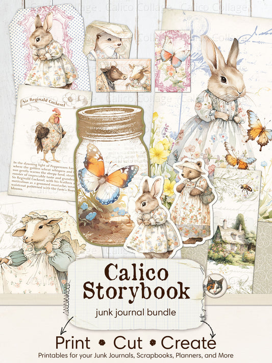 Calico Storybook Junk Journal Bundle, Beatrix Potter Inspired Junk Journal Printables