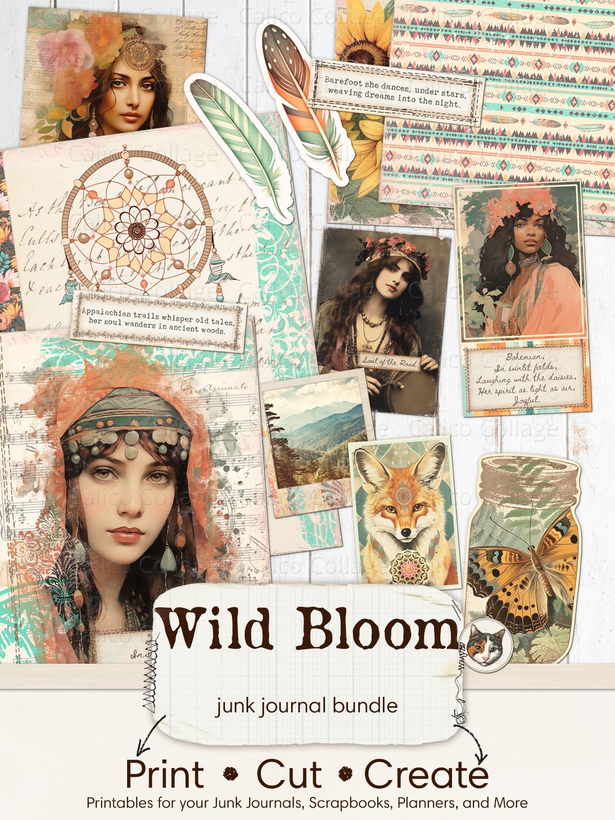 Wild Bloom Junk Journal Bundle, Boho Chic Junk Journal Printables