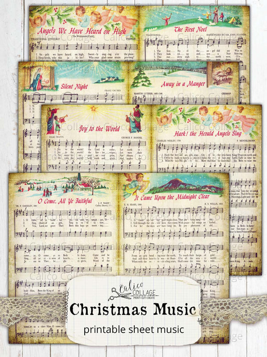 Christmas Sheet Music Printable Junk Journal Papers