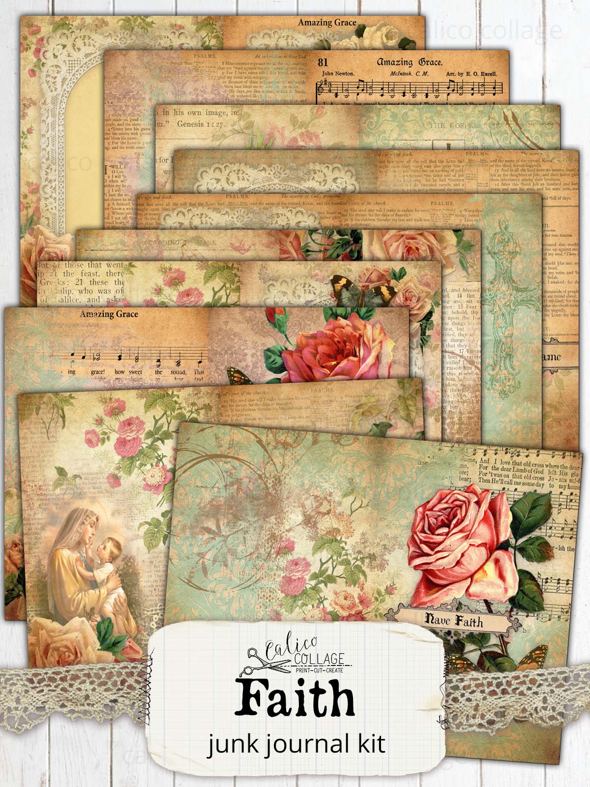 Faith Vintage Ephemera For Junk Journals: A Christian Themed Piece  Collection of Ephemera for Junk Journals, Decoupage, Collage and Many Paper  Crafts