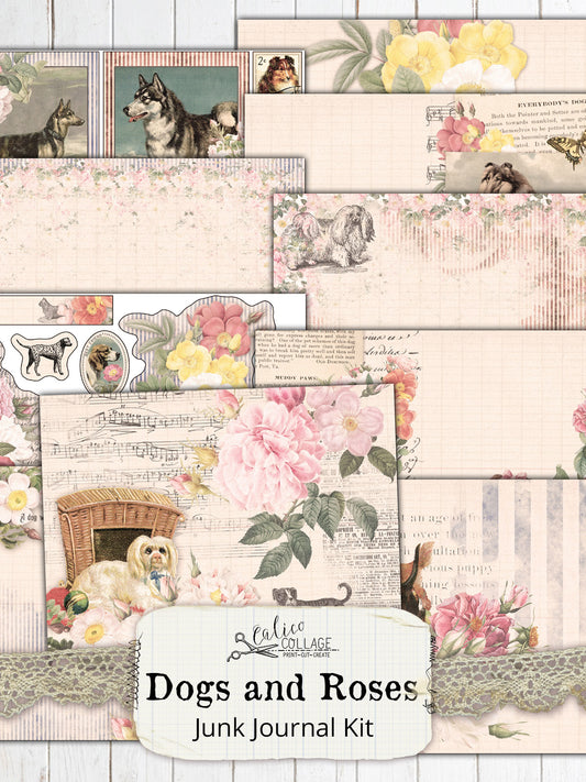 Dogs And Roses Printable Junk Journal Kit