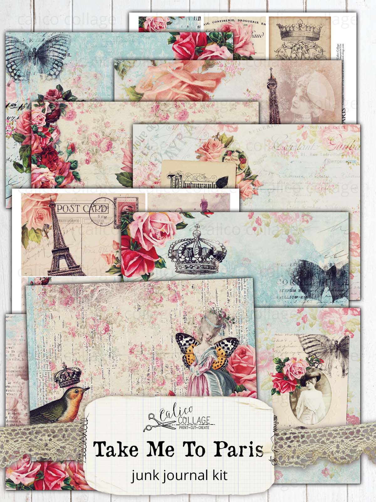 France Journaling Scrapbook Paper