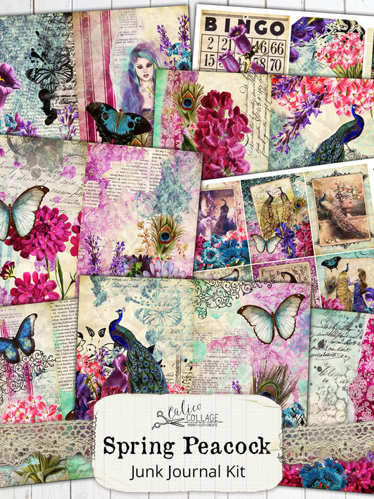 Spring Peacock Junk Journal Kit