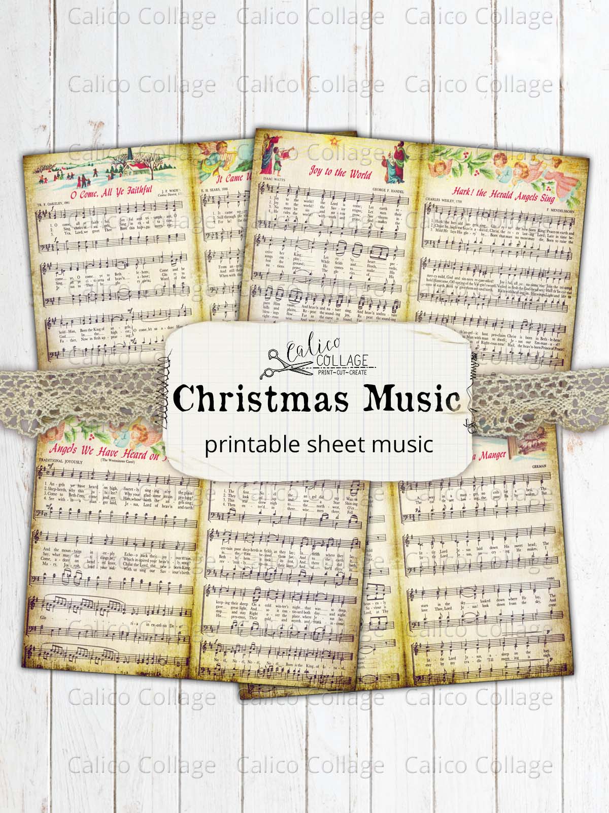 Christmas Sheet Music Printable Junk Journal Papers