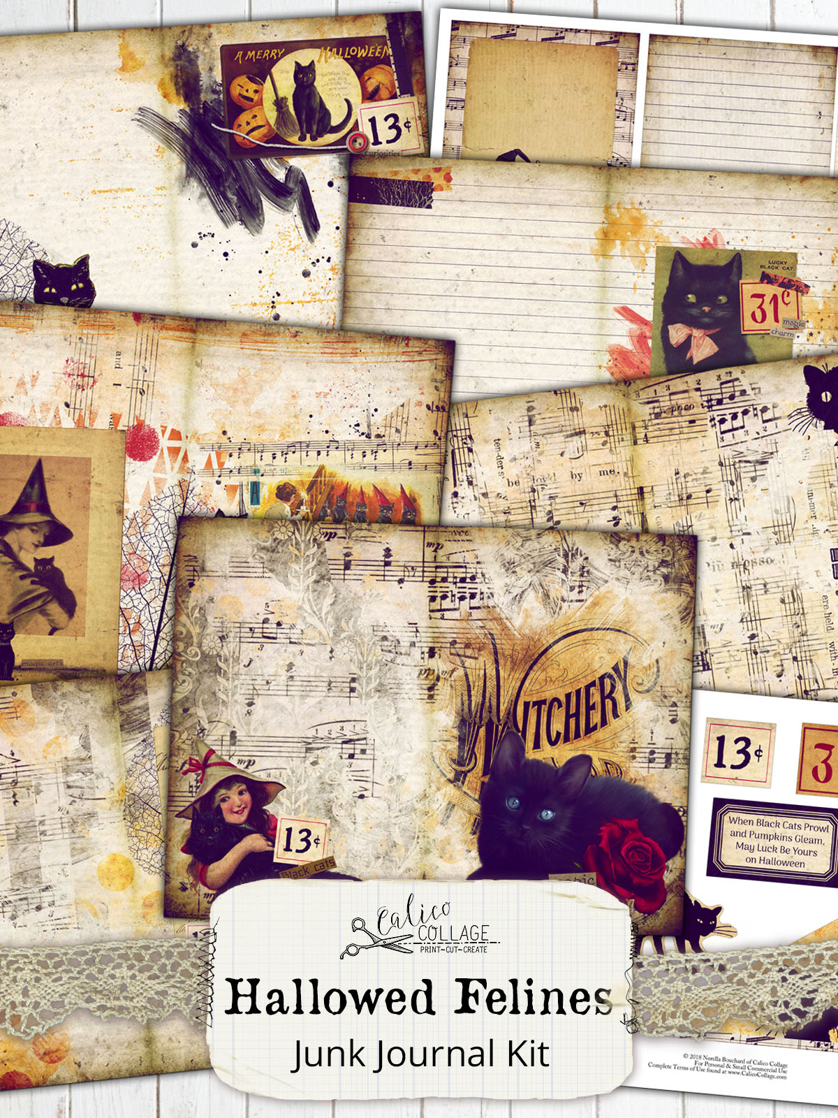 Hallowed Felines Printable Junk Journal Kit