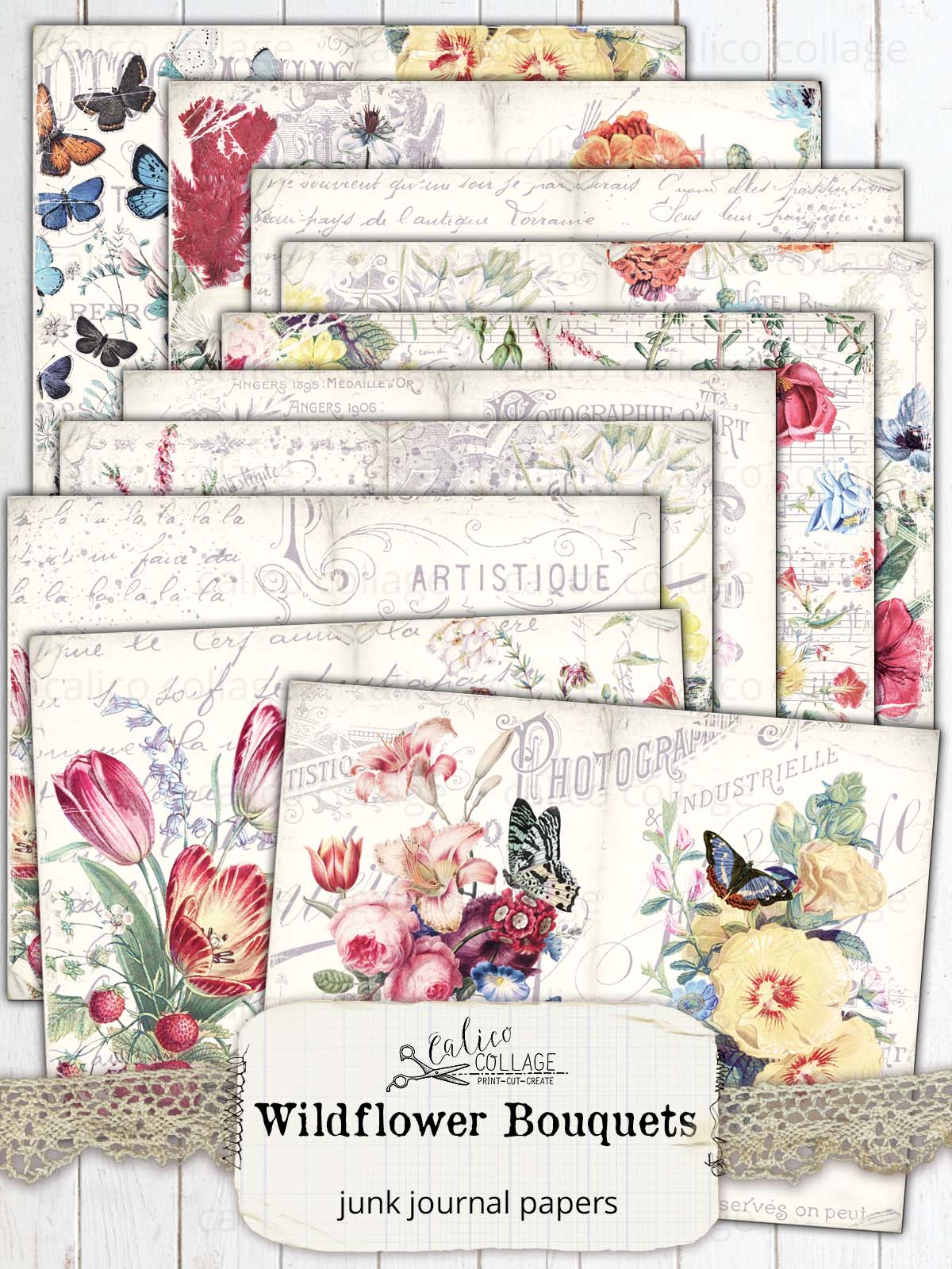 Junk Journal Papers, Wildflowers