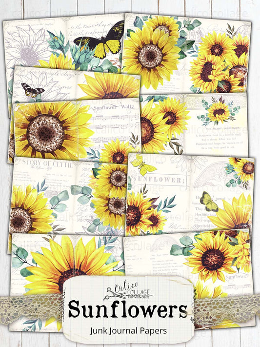 Sunflower Junk Journal Papers