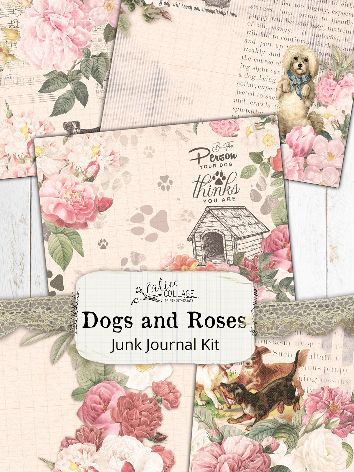 Dogs And Roses Printable Junk Journal Kit