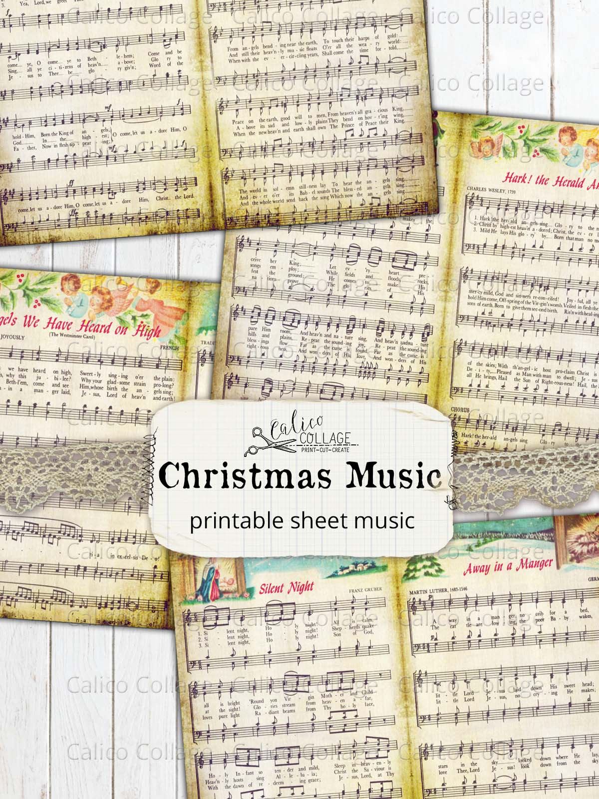 Christmas Sheet Music Printable Junk Journal Papers