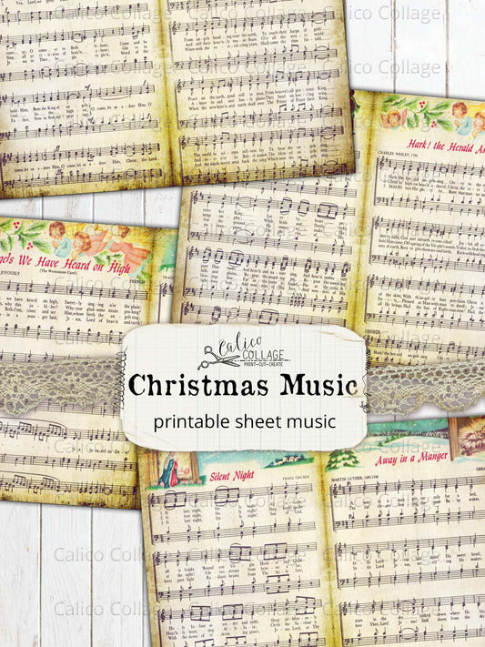 Christmas Sheet Music Printable Junk Journal Papers