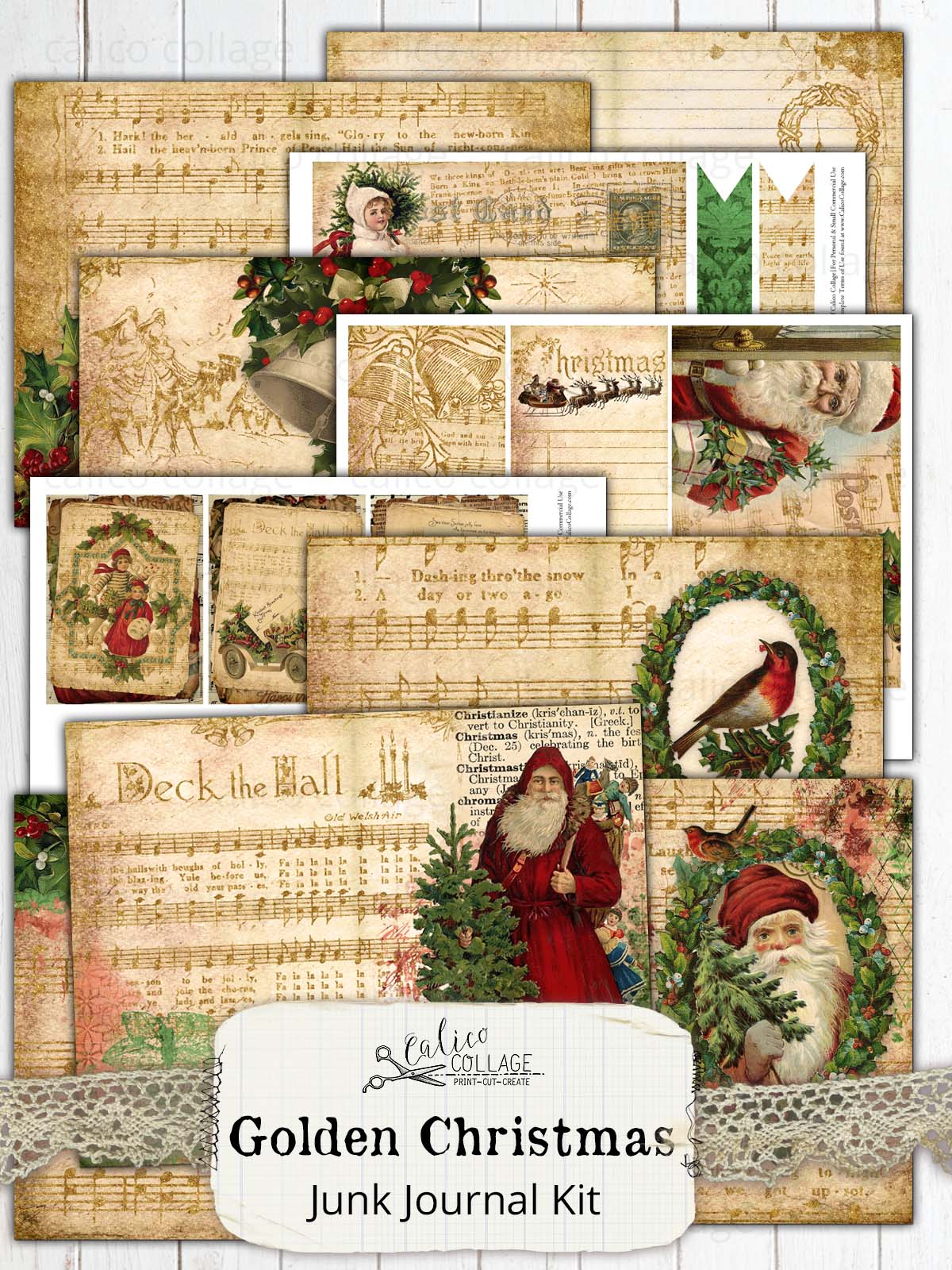 Golden Christmas Printable Journal Kit