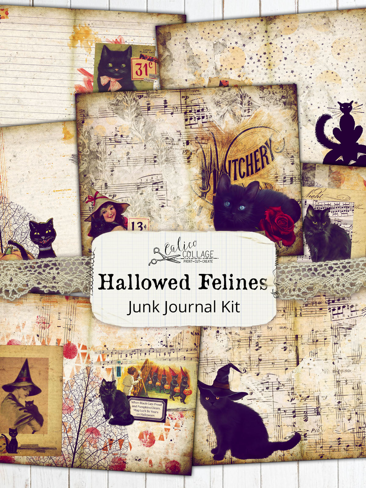 Hallowed Felines Printable Junk Journal Kit