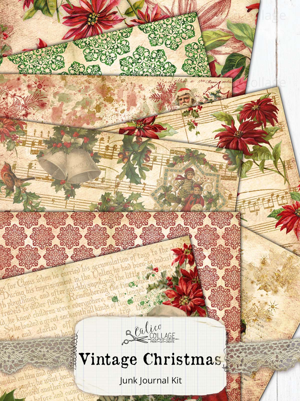 Vintage Christmas Printable Junk Journal Kit