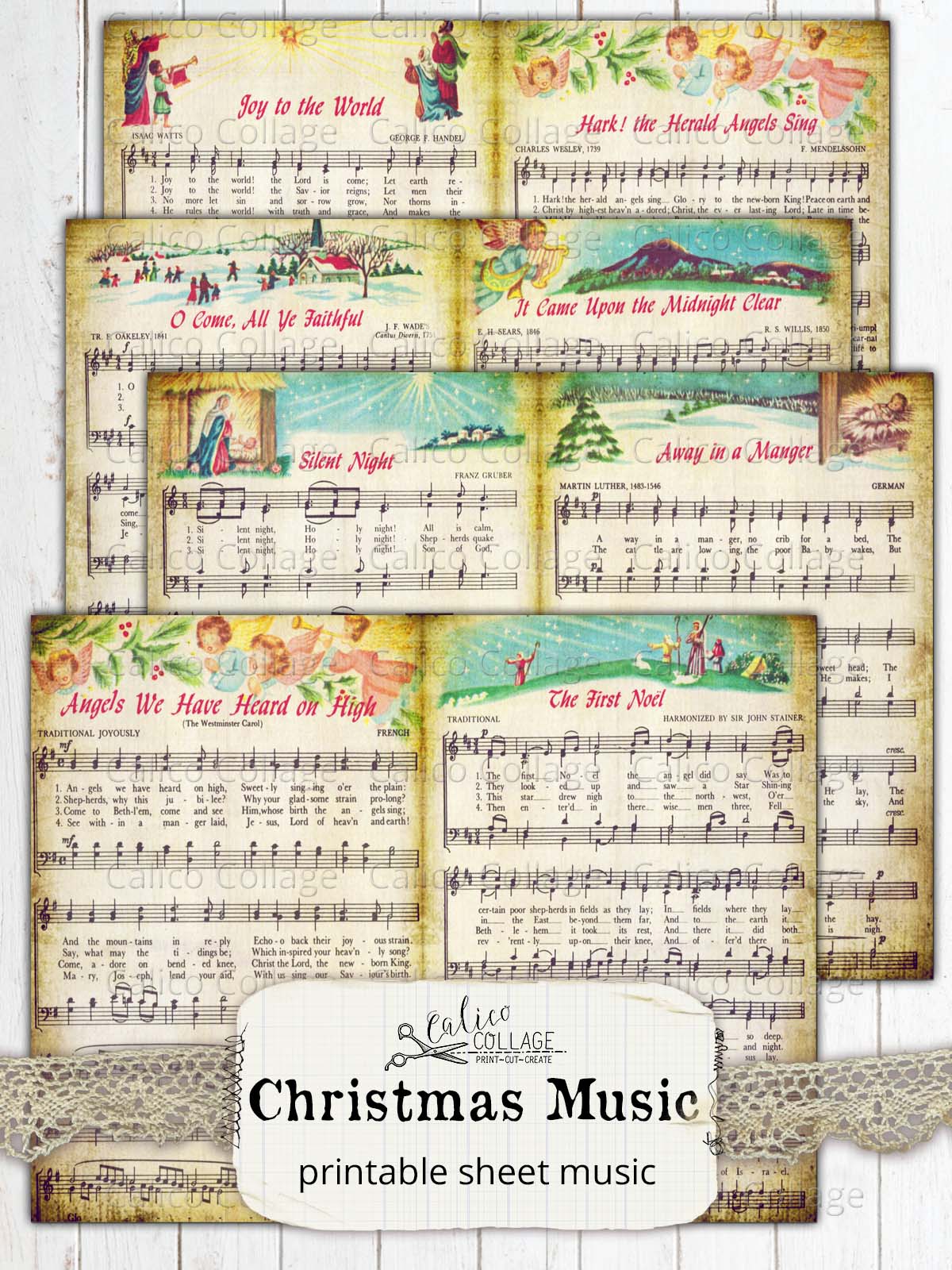Christmas Sheet Music Printable Junk Journal Papers