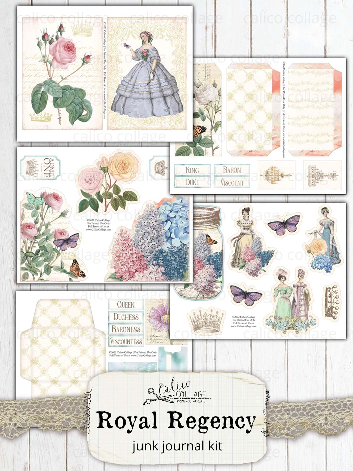 Royal Regency Junk Journal Kit, Printable Journal Supplies
