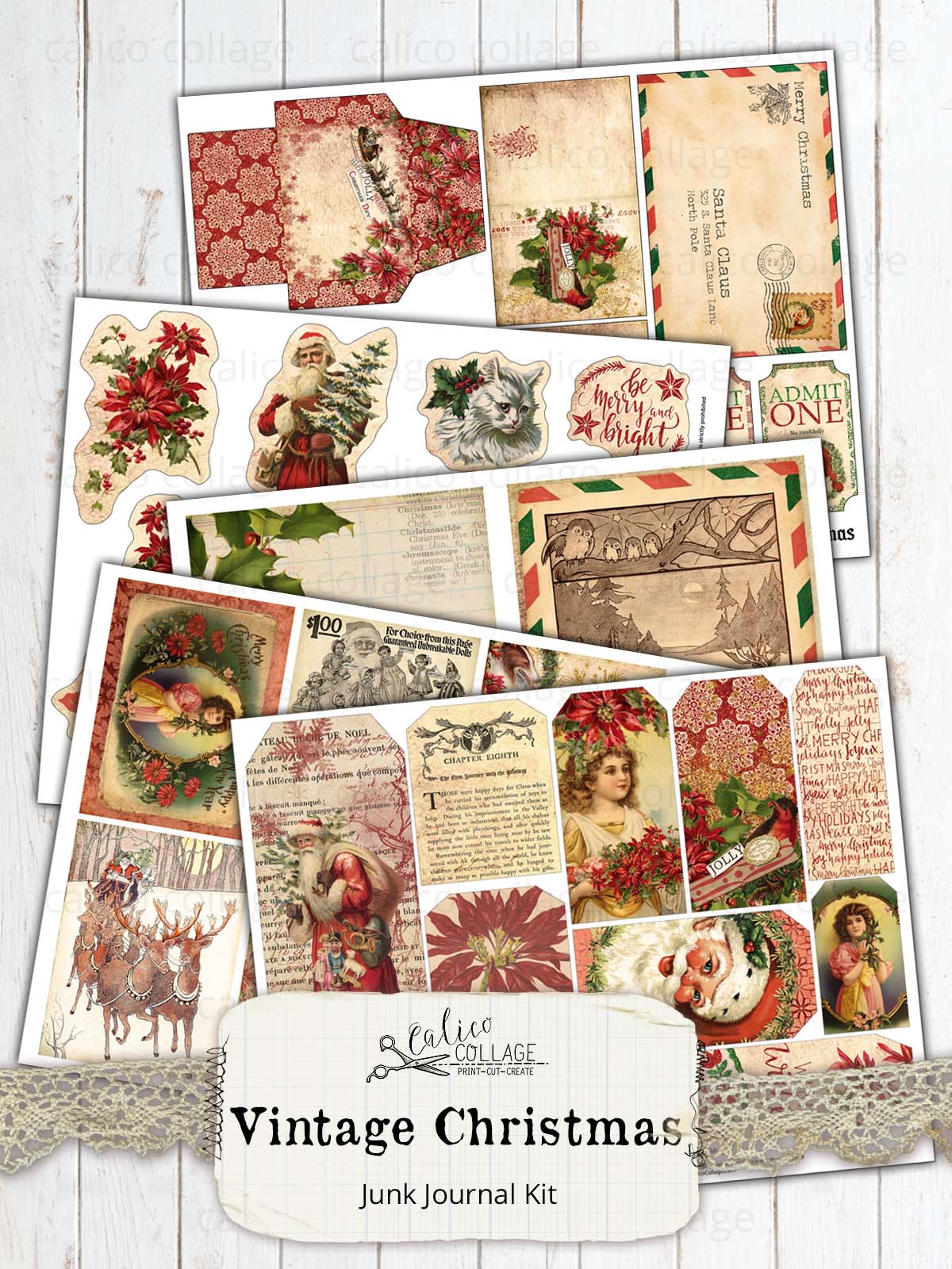 Vintage Christmas Printable Junk Journal Kit