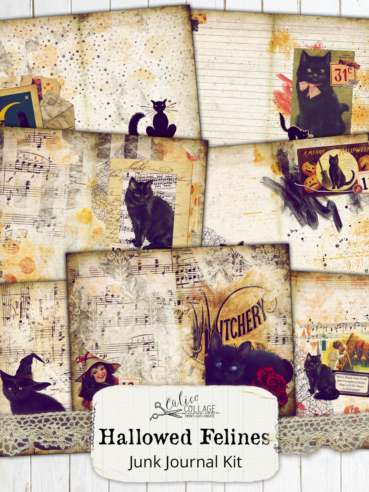 Hallowed Felines Printable Junk Journal Kit