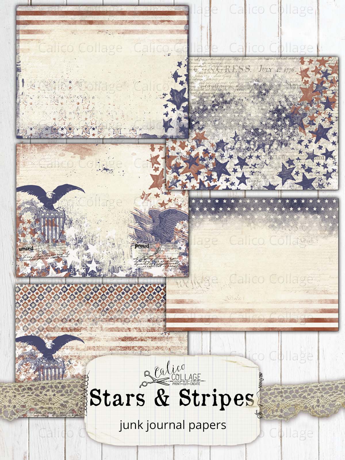 Stars & Stripes Junk Journal Papers