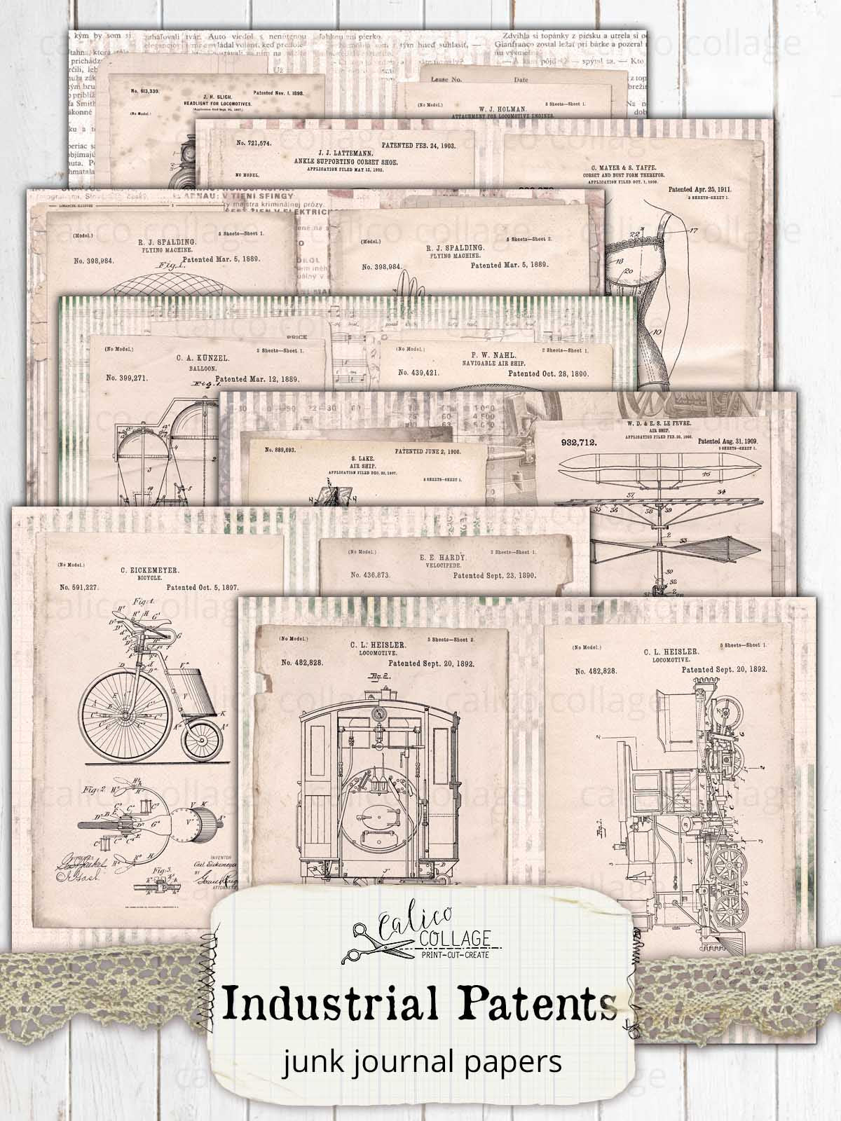 Steampunk Patent Junk Journal Papers, Mechanical Garden