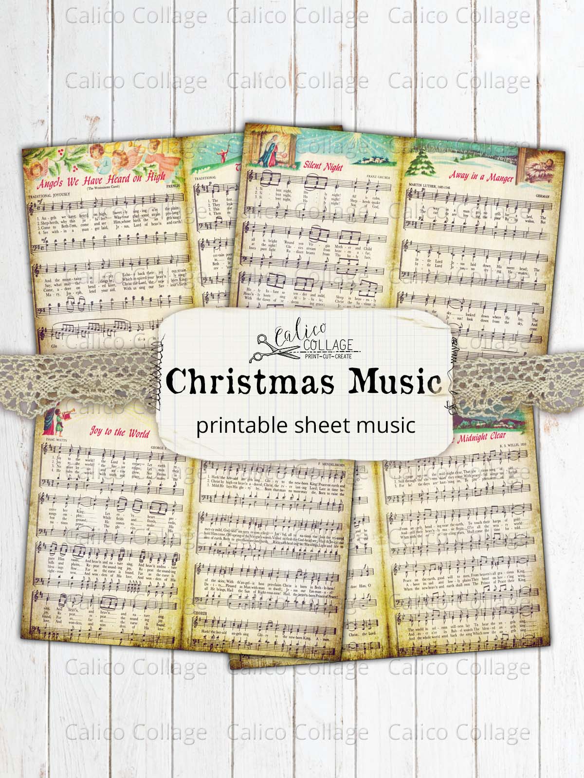 Christmas Sheet Music Printable Junk Journal Papers