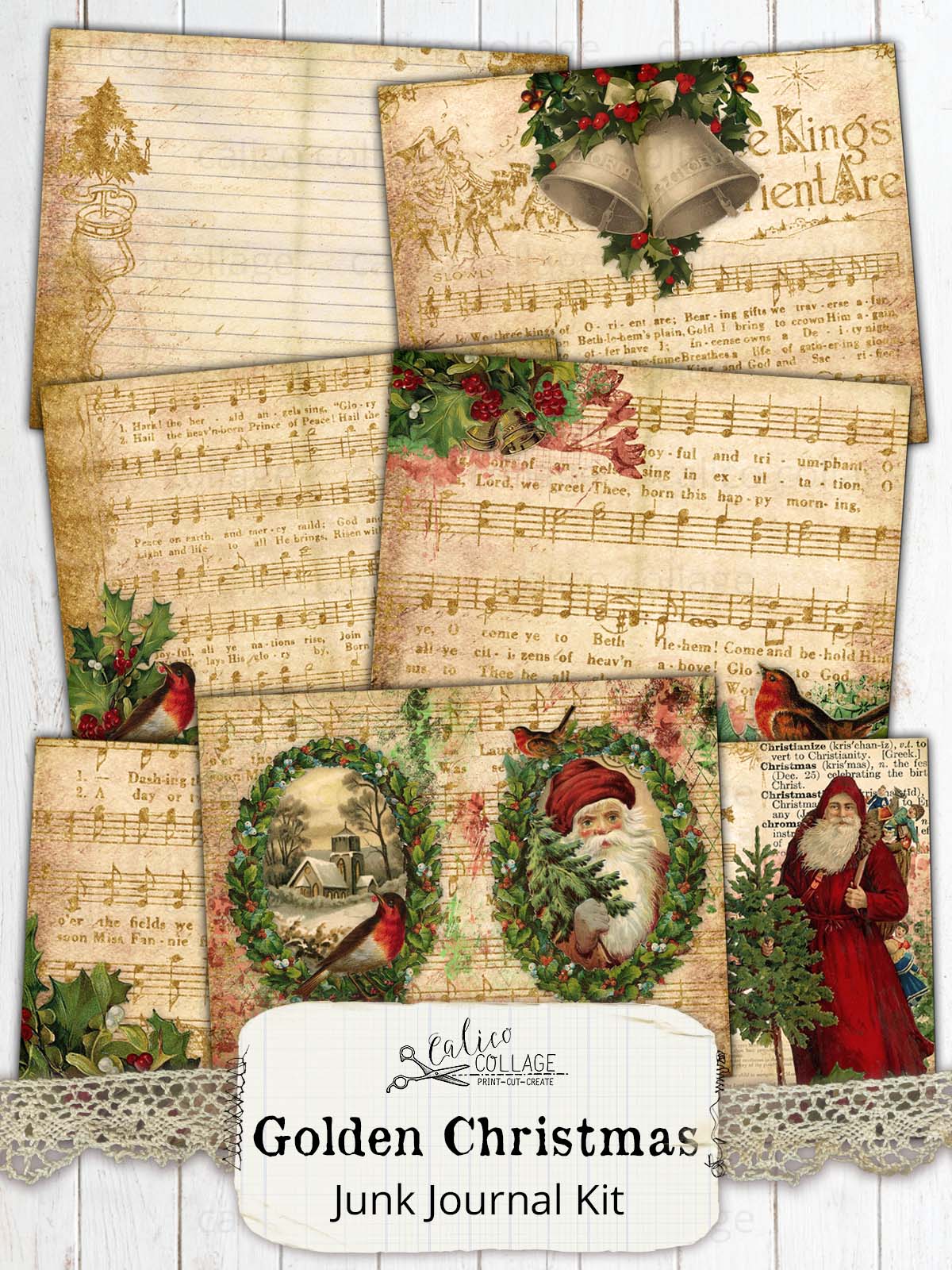 Golden Christmas Printable Journal Kit