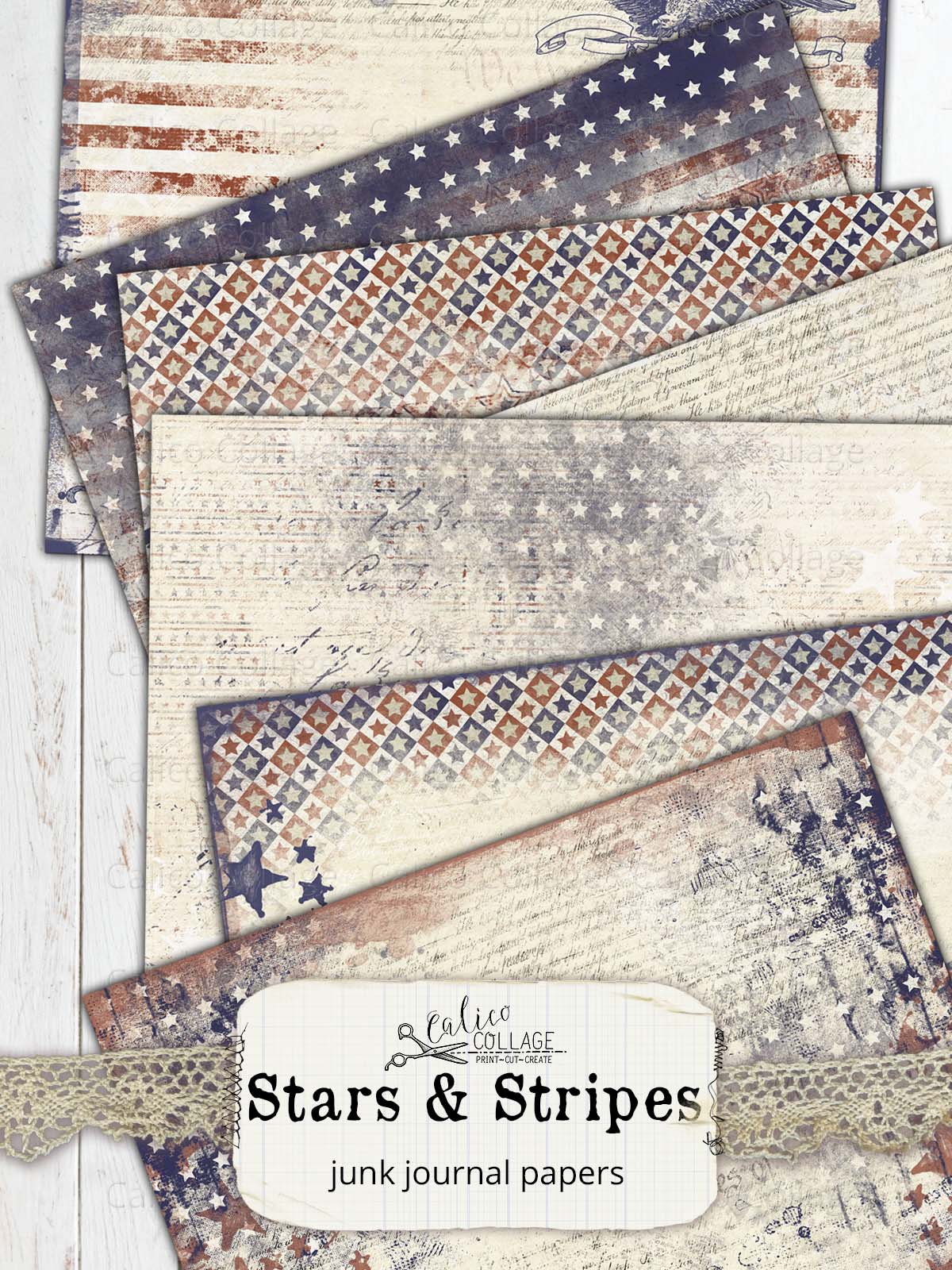 Stars & Stripes Junk Journal Papers