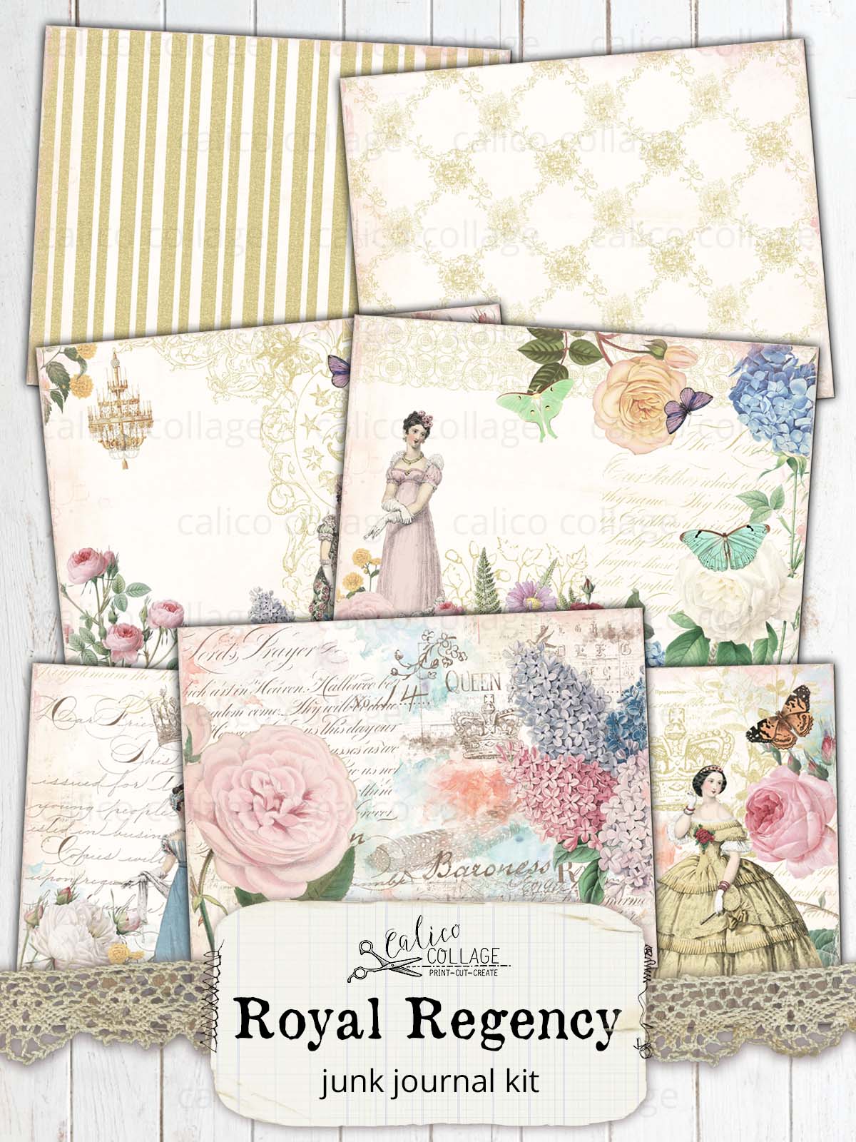 Royal Regency Junk Journal Kit, Printable Journal Supplies