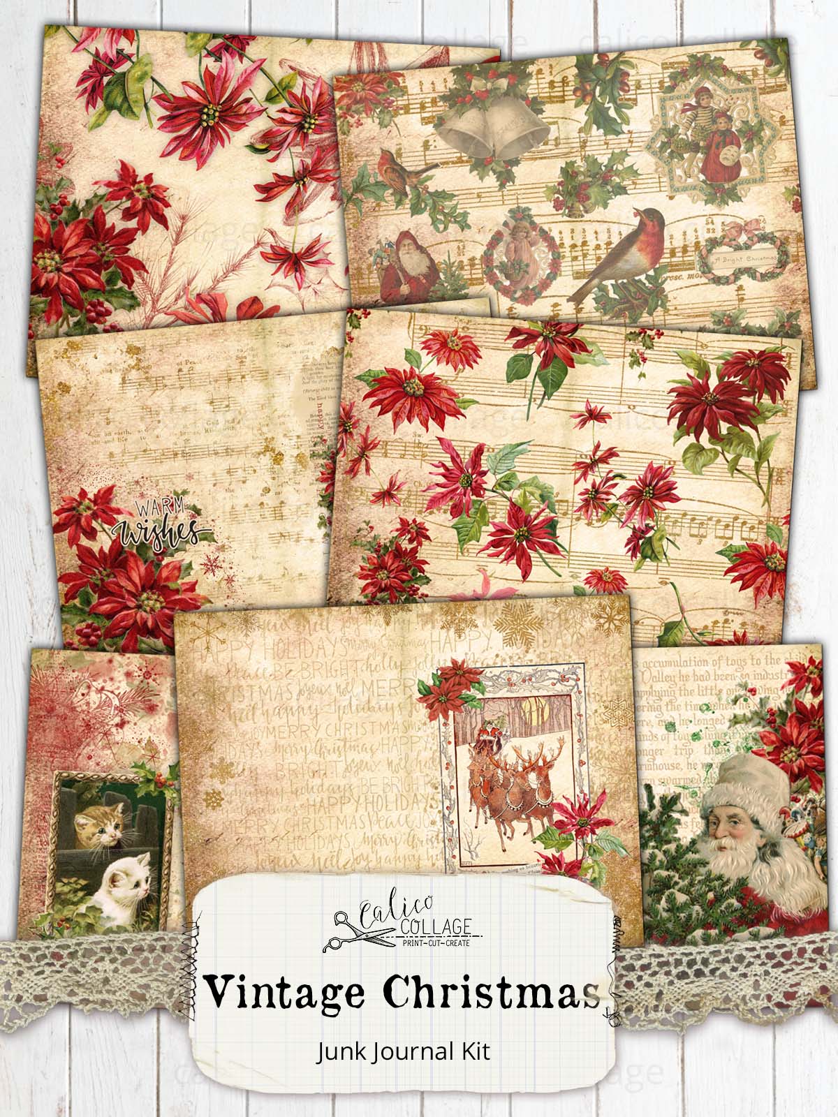 Vintage Christmas Printable Junk Journal Kit