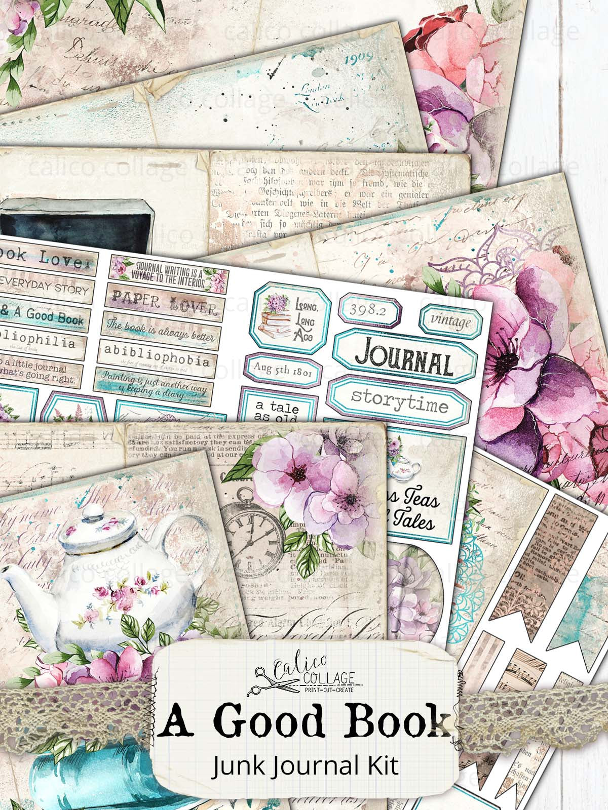 A Good Book Junk Journal Kit, Junk Journal Printable