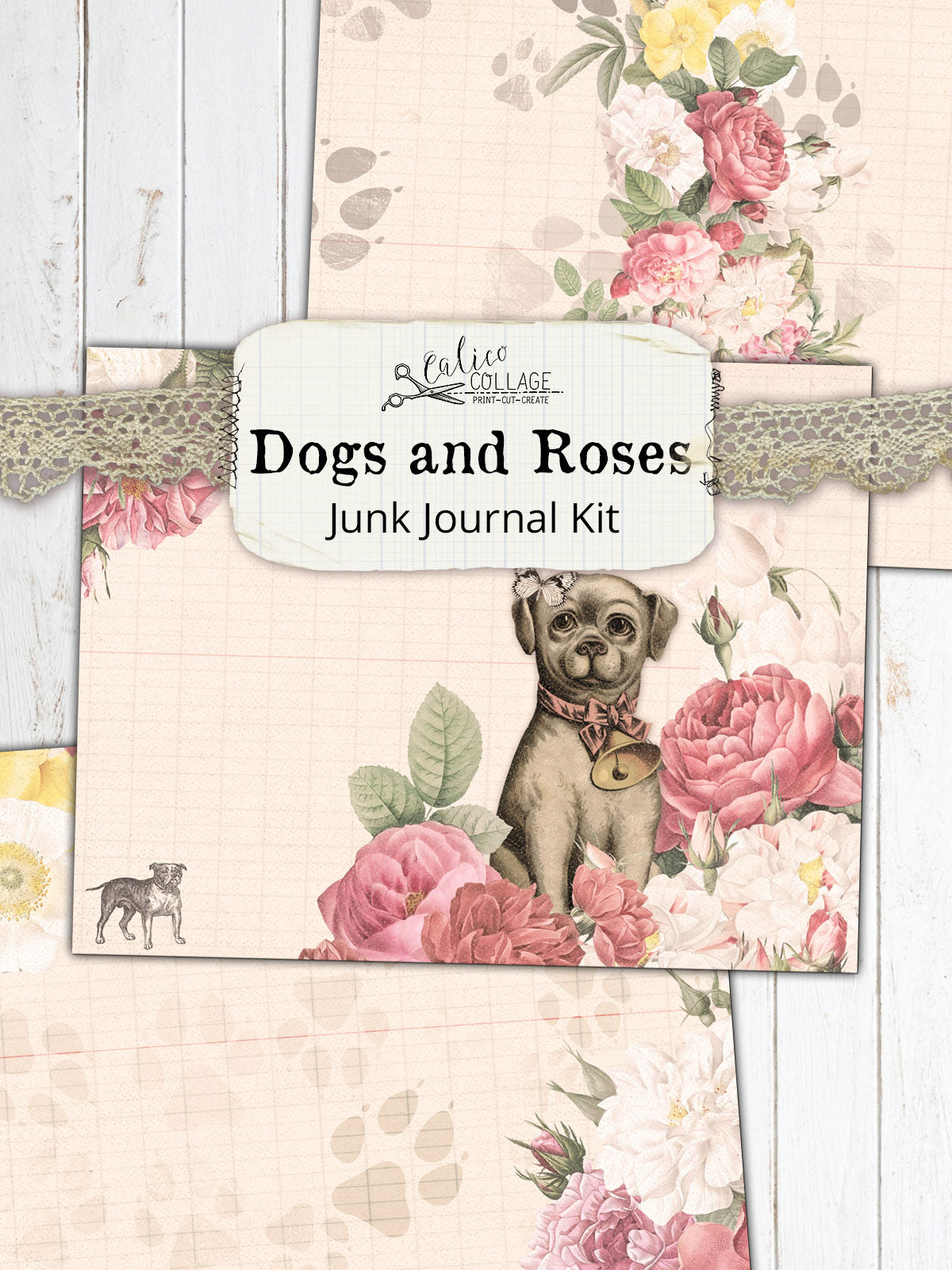 Dogs And Roses Printable Junk Journal Kit