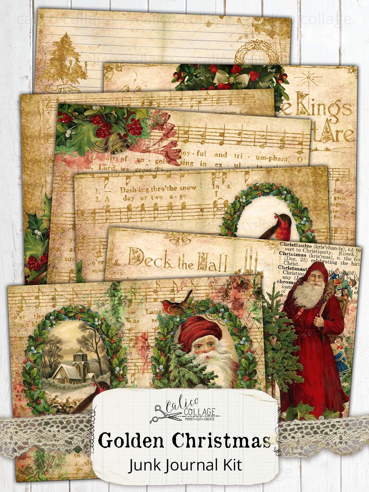 Golden Christmas Printable Journal Kit