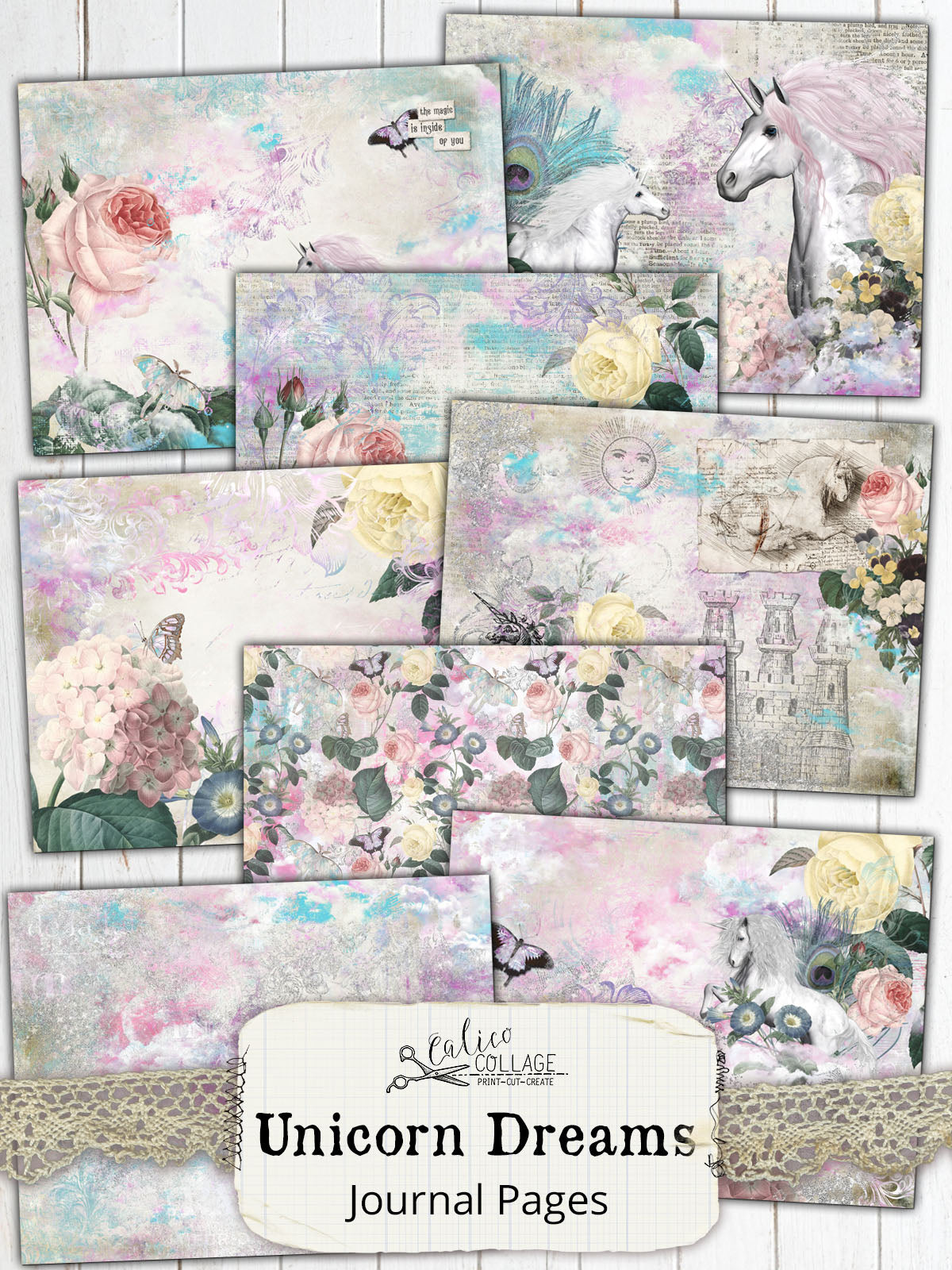 Unicorn Dreams Junk Journal Papers