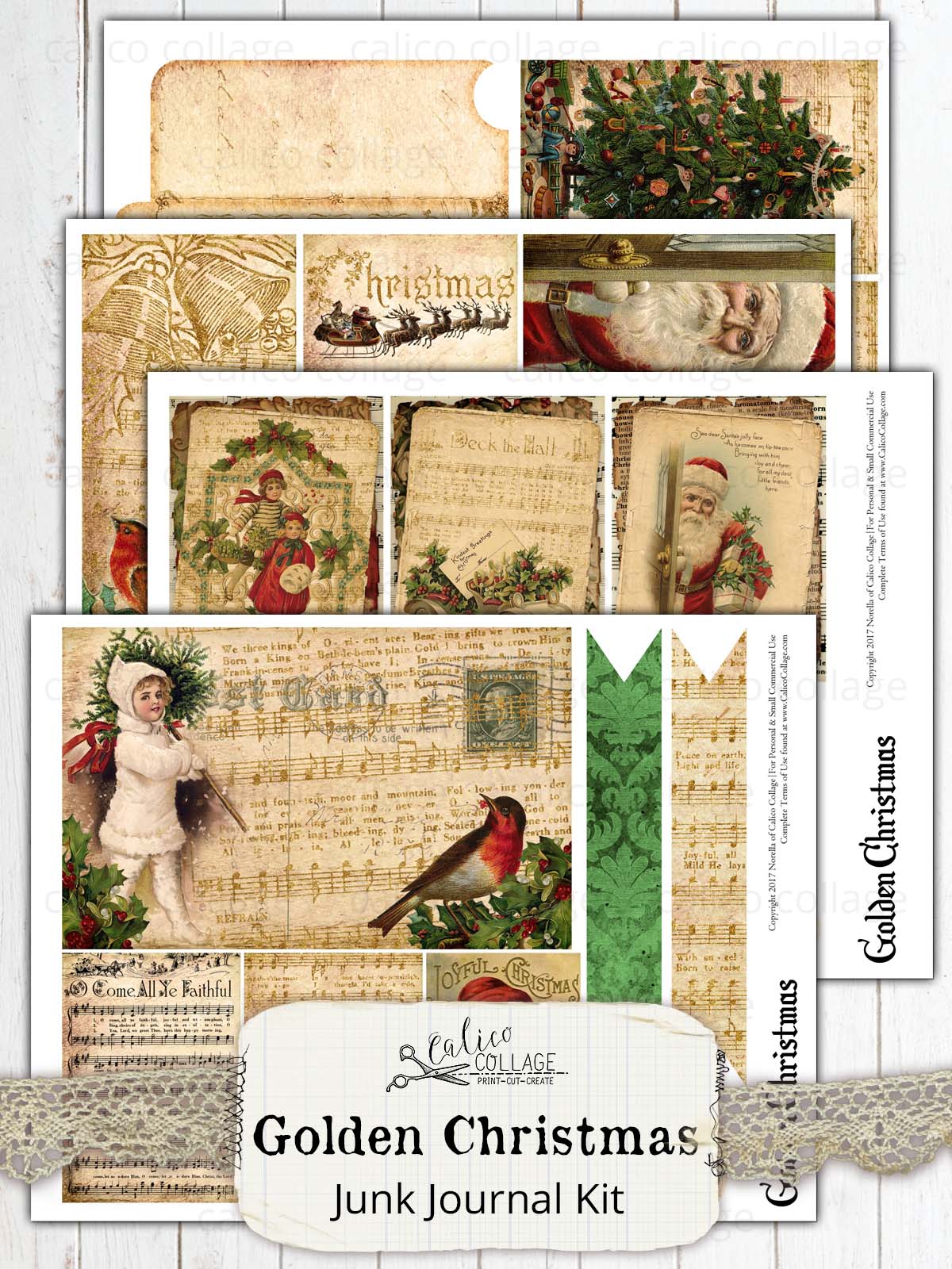 Golden Christmas Printable Journal Kit