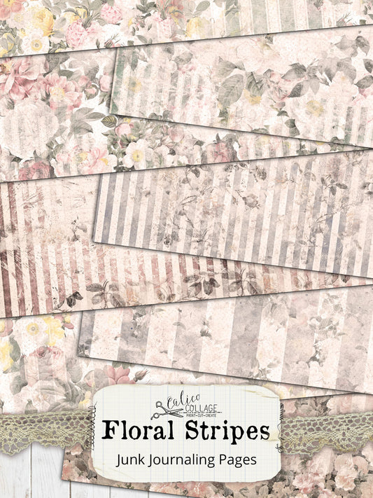 Floral Stripes Junk Journal Papers