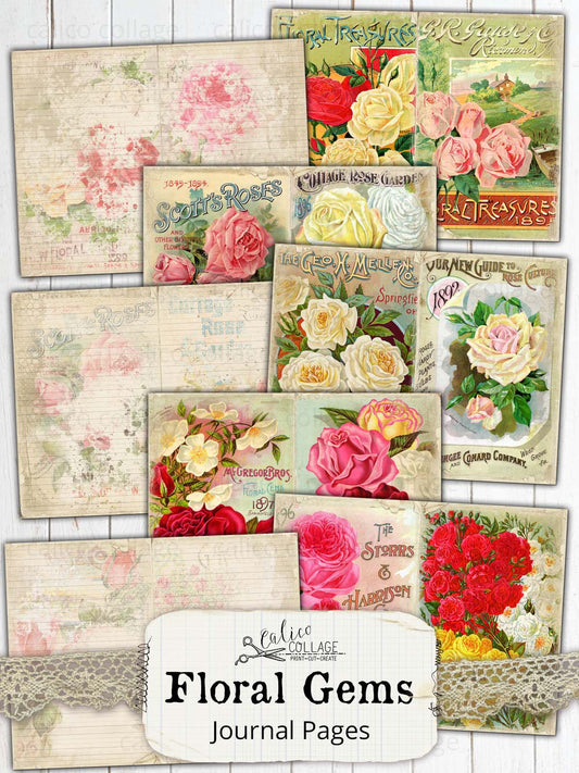 Printable Floral Gems Junk Journal Papers