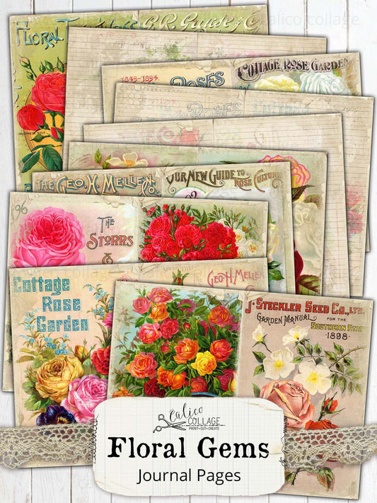 Printable Floral Gems Junk Journal Papers