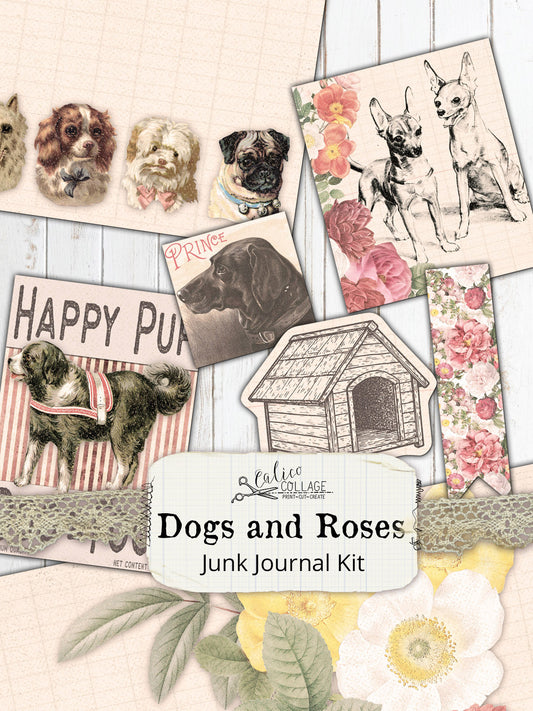 Dogs And Roses Printable Junk Journal Kit
