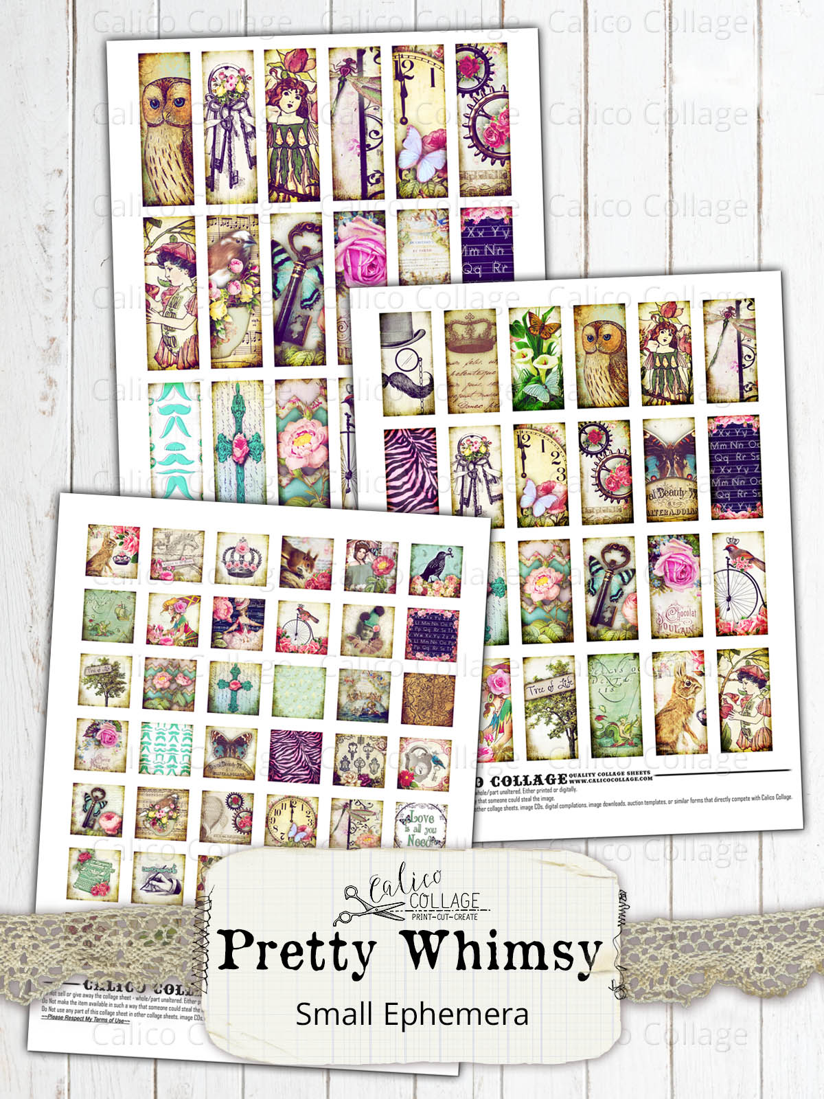 Pretty Whimsy Digital Collage Sheets, Small Ephemera Pack