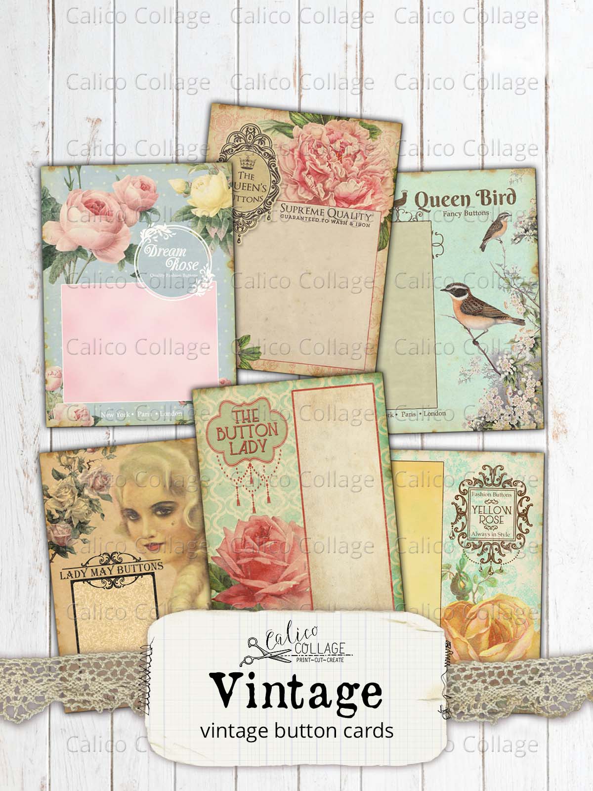 Printable Vintage Style Button Cards